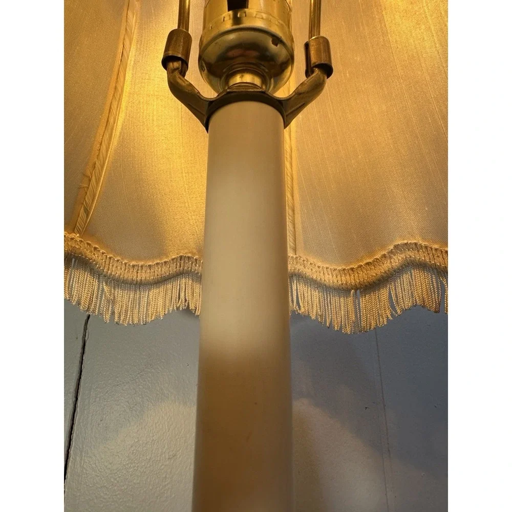 VTG Cast Metal Cherub Table Lamp Art Deco Style Wescal Hardware Fringe Shade 28